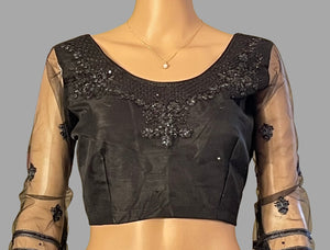 Black and Grey Dual Shade Embroidered Party Wear Saree with Prestitched Blouse and Petticot
