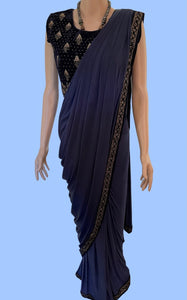 Pre Sticthed Ready to Wear Saree (Eggplant Blue)