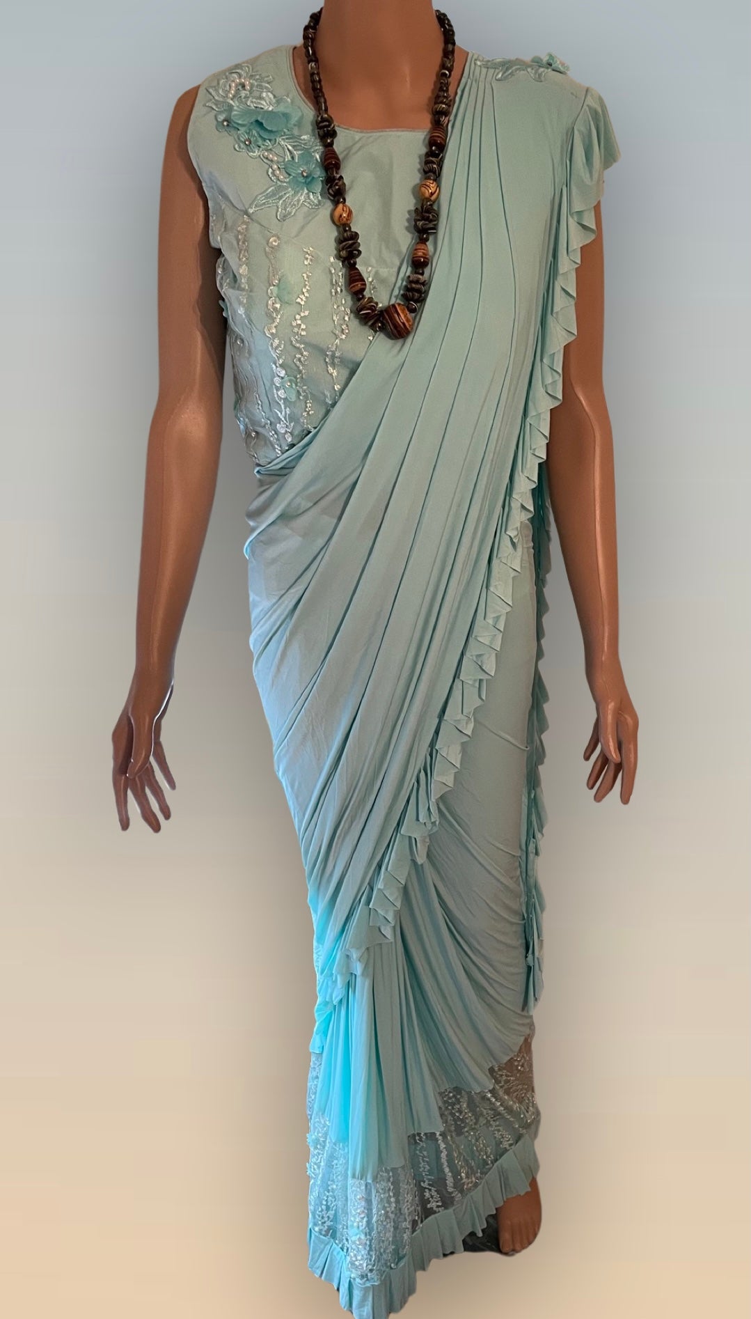 Pre Sticthed Ready to Wear Saree (Sea Foam)