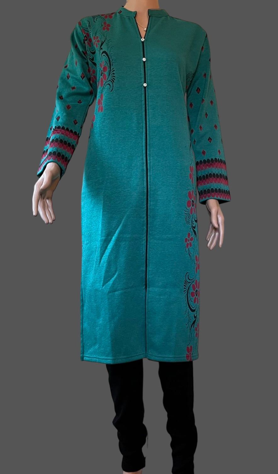 Woolen Winter Wear Straigh Kurti/Winter Warm Embroidered Knee Length Full  Sleeves with Mandarin V Neck Woollen Kurta (Grey-XL) : Amazon.in: Fashion