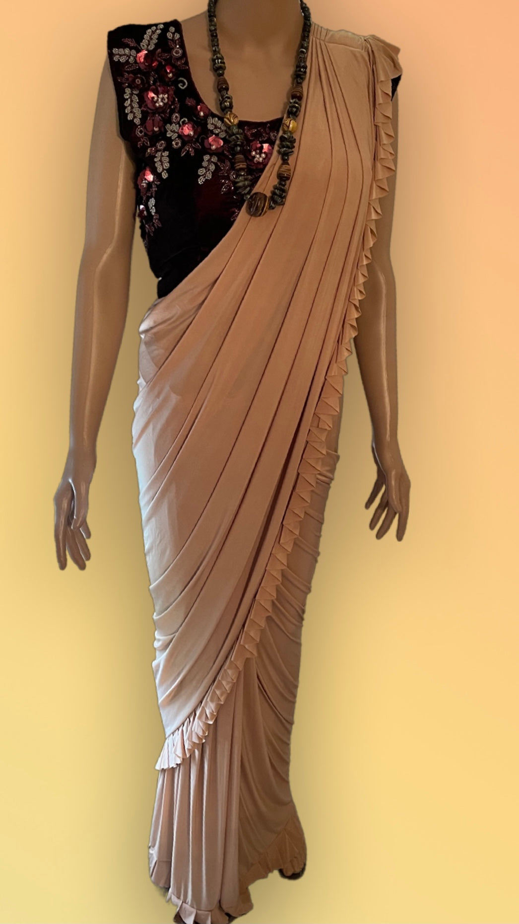 Pre Sticthed Ready to Wear Saree (Cashew Color)